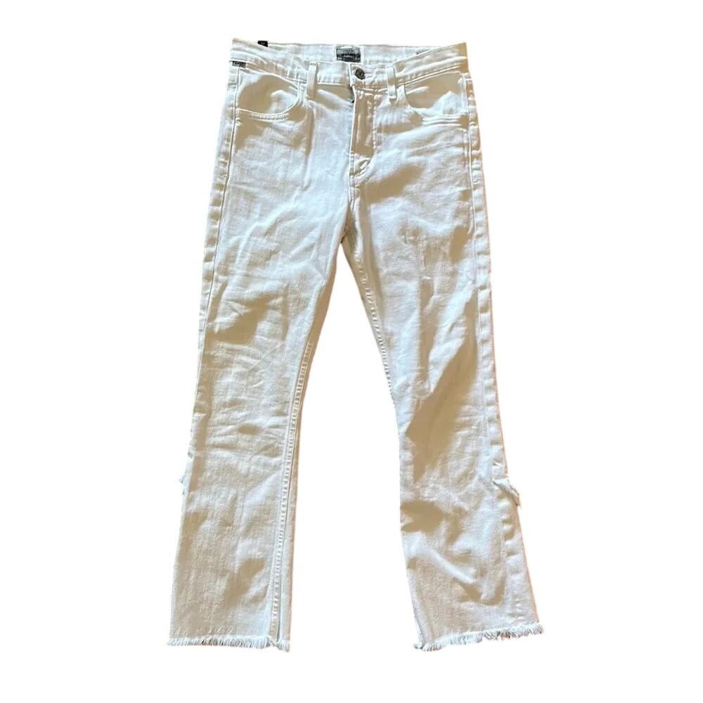 Citizens of Humanity Drew Fray High Rise Crop Flare Jeans White Size 27‎